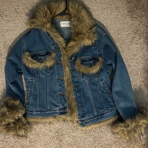 Tasha Polizzi Blue Jean Jacket with Faux Fur Trim